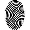 Black fingerprint icon on a white background